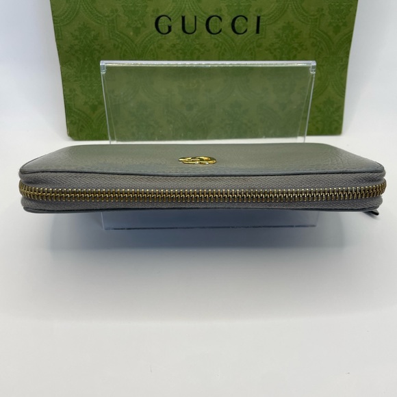 💎 24 Gucci Marmont Zip Around Wallet Gray Pebbled Leather - Picture 7 of 11
